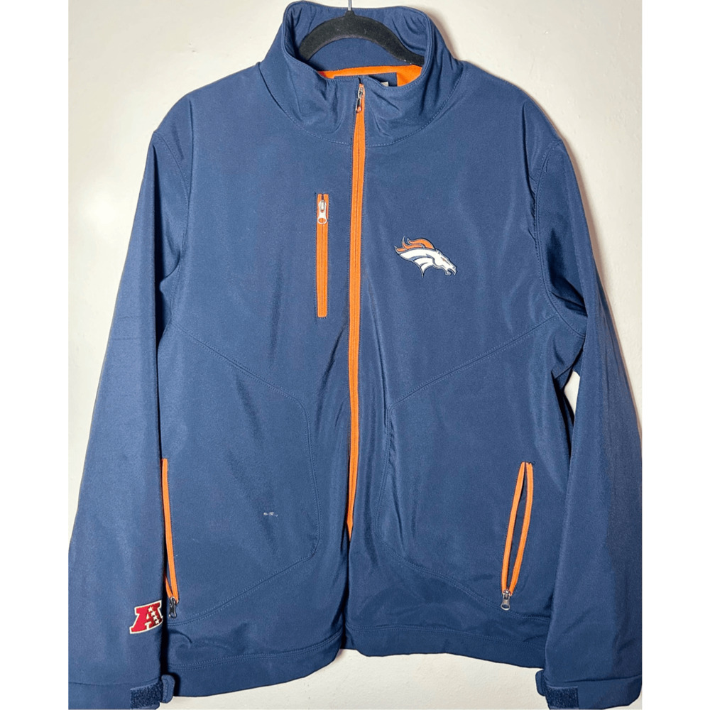 Denver Broncos NFL Full Zip Soft Shell Blue & Orange Embroidered Jacket Sz L - Picture 2 of 11